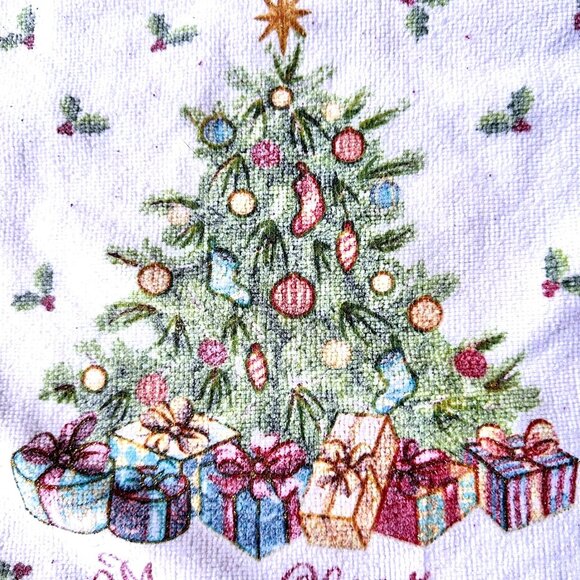 Vintage Kitchen Dish Hand Towel Christmas Tree Gold Flitter Accents 24 i… - Picture 3 of 12